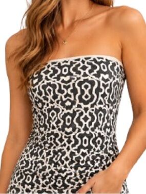 Tommy Bahama Strapless Bandeau Tankini Top Black White Print Large